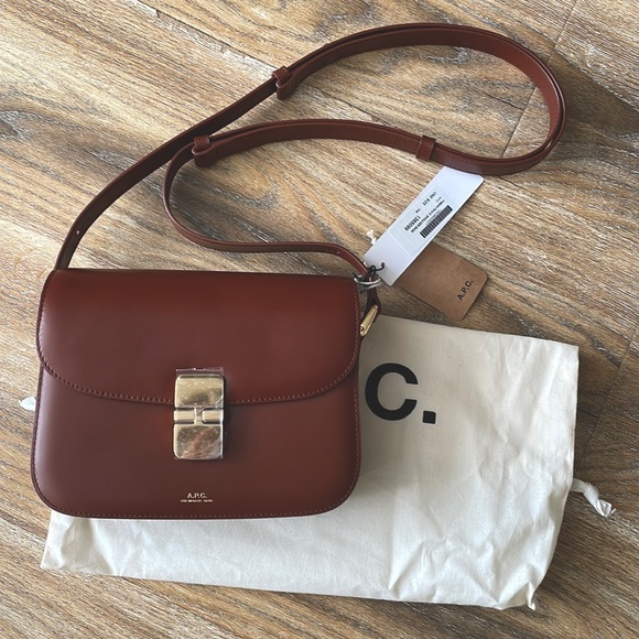 A.P.C. Handbags - A.P.C. Brown Leather Shoulder Bag with Gold Hardware